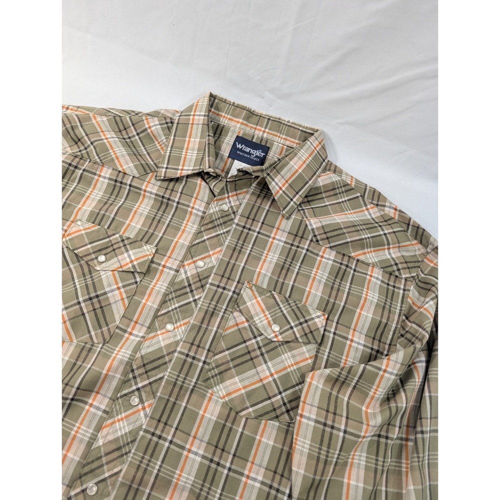 Wrangler Western Shirt Mens 18 x 36 XXL Plaid X-Long Tail Pearl Snap Vintage